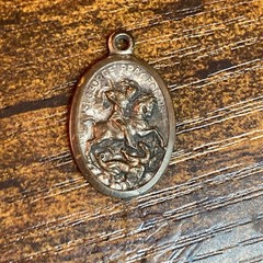 Vintage St George Medal Pendant Italy Silver Tone Religious Patron Saint Dragon