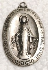 Antique 1920’s Catholic Sterling Silver Virgin Mary Medal Pendant