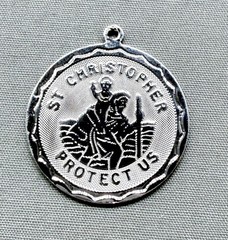 Vintage Sterling Silver St Christopher Medal Pendant Disc 1″