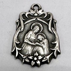 St Anne Teaching Virgin Mary Pendant Madonna Child HMH Sterling Silver Medal