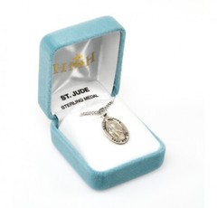 St. Jude Sterling Silver Oval 1.1″ Medal, Gift Box, 24″ Chain, US Made