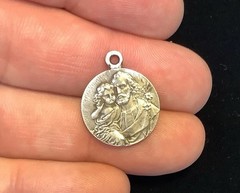Early Vintage Silver Or Silver Plate Religious Medal With Jesus & Mary