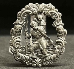 Super antique gorgeous St Christopher openwork cherubs Art Nouveau silver beauty