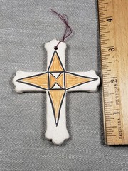 Vintage Large Pendant Or Small Hanging Ceramic Cross Religious Christian B94