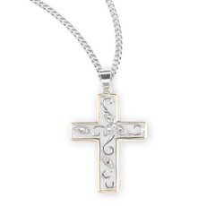 Crystal Cubic Zirconia’s «CZ’s» Sterling Silver Two Tone 1.2″ Cross (Z3775TT18)