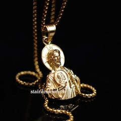 S-Steel Gold Christian Catholic St Saint Jude Jesus Medal Medallion Necklace