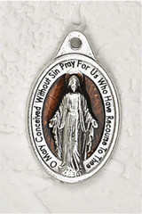 Miraculous Medal – 1 inch Oxidized Italian Silver Cast + Brown Medal