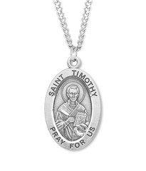 925 Sterling Silver Saint Timothy Pendant Medal Necklace With Chain