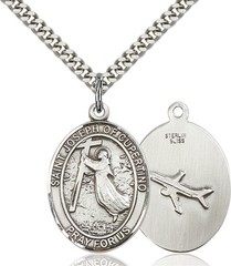 Sterling Silver St Joseph of Cupertino Medal Pendant Necklace 24» Chain w/ Box