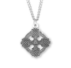 Sterling Silver Irish Celtic 1.1″ cross + 24″ Chain S177924