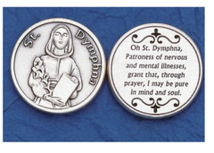St Dymphna + Prayer to Saint Dymphna – Silver tone Pocket Coin