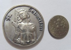 vint 30 mm Catholic Saint Sebastian religious athletes prayer pocket token 54293