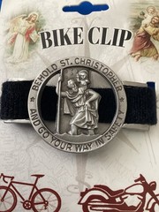 St CHRISTOPHER Bike Clip Protection Medal Hook and Loop Made USA Saint #3 Pewter