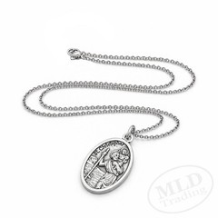 Saint St Christopher Protect Us Oval Silver Medal Pendant Necklace 18″ Chain