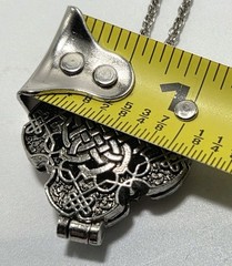 IOB Cathedral Art Celtic Knot Cross Prayer Locket Necklace USA Made Open Box