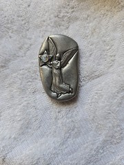 Vintage T&T Ga Angel Holding Star Stamped Silver Tone Metal