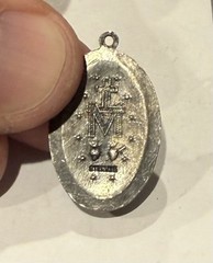 Antique Art Deco Sterling Silver Miraculous Mary Medal Blue Enamel