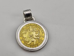 St Christopher Light Gold Enamel 925 Sterling Silver Medal Pendant 36mm