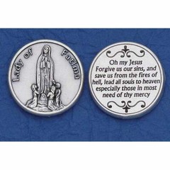 Our Lady of Fatima + Prayer – Silver tone Pocket Coin / Token