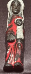 Rare Mid-Century Ceramic Wall Figurine Madonna with Child, Red and Brown Glaze (