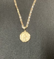 MEDALLA Y CADENA VIRGEN MIRACULOUS MEDAL;14k GOLD PLATED MEDAL AND CHAIN