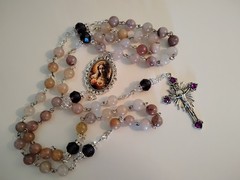Pink Opal Gemstone & Amethyst Crystal Rosary Beads 8mm 10mm Silver Mary Roses