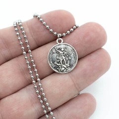 Double Sided St Michael & St Christopher Devotional Saint Medal Pendant Necklace