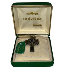 VTG Sol Dor Celtic Christian Cross Connemara Marble Pin Brooch w Org Box/Tag