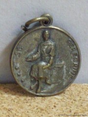 Pray for Us Saint Peregrine Medal Vintage Silver Tone Metal Pendant Round Italy