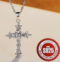 New S925 Sterling Silver Elegant Dainty Cross Pendent With 7 CZ 16″+2″ Necklace