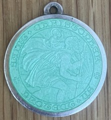 Vtg 1″ ST. CHRISTOPHER MEDAL-CHARM/ Sterling Silver 925-Guilloche Enamel