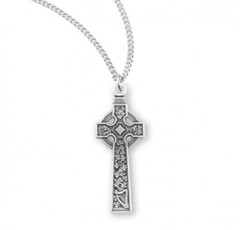 Irish Celtic Cross Sterling Silver 1.4″ x 0.5″ Medal + 18″ Chain S172918