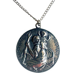 Saint St Christopher Medal Protect Us Heavy Oval Style Large Pendant Necklace