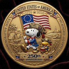 USA 250th Anniversary Coin 1776-2026 Snoopy Patriot Gold Challenge Coin Heritage