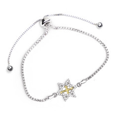 sterling silver and cz two tone star of david and cross bolo bracelet