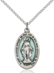 Pewter Miraculous Medal Catholic Religious Pendant Necklace 24″ Chain GiftBox