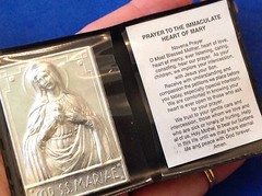 IMMACULATE HEART MARY Silver Metal Saint Plaque Folder Pocket Catholic SHRINE