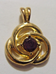 1950s vintage Gold tone metal red garnet Triskele mind body spirit pendant 54510