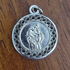 Silver Tone Metal Saint Joseph Collectible Catholic Wreath Medal Pendant