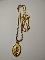 Gold St Michael+ Guardian Angel Medal Italy on 24″ Ball Chain + prayer card