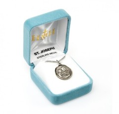 St. Joseph Sterling Silver Round 0.9″ Medal, Gift Box, 20″ Chain, US Made