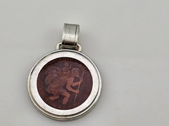 St Christopher Brown Enamel 925 Sterling Silver Medal Pendant 36mm