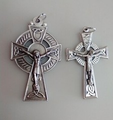 Catholic Lot x 2 Celtic Irish Crucifix Cross Silver Tone XL Medals
