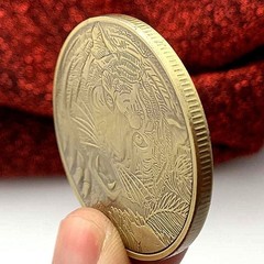 40mm Retro Brass Dragon Tiger Relief Coin Desktop Art Collectible Decoration