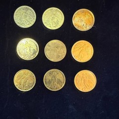 Lot of 9 Gold Tone Guardian Angel Coins Double Sided Religious Medals