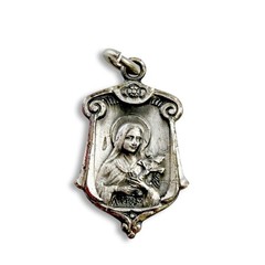 Vintage Saint Therese of Lisieux Pink Art Nouveau Silvertone Medal Charm Pendant