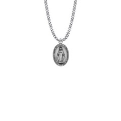 925 Sterling Silver Antiqued Miraculous Medal Mary Pendant Necklace Made In USA