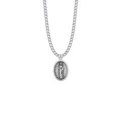 1 Inch Antiqued Oxidized Silver Plated Oval Saint Jude Medal Necklace