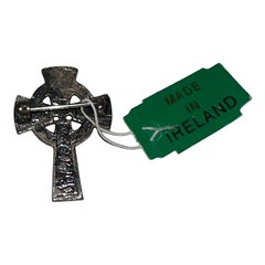 VTG Sol Dor Celtic Christian Cross Connemara Marble Pin Brooch w Org Box/Tag