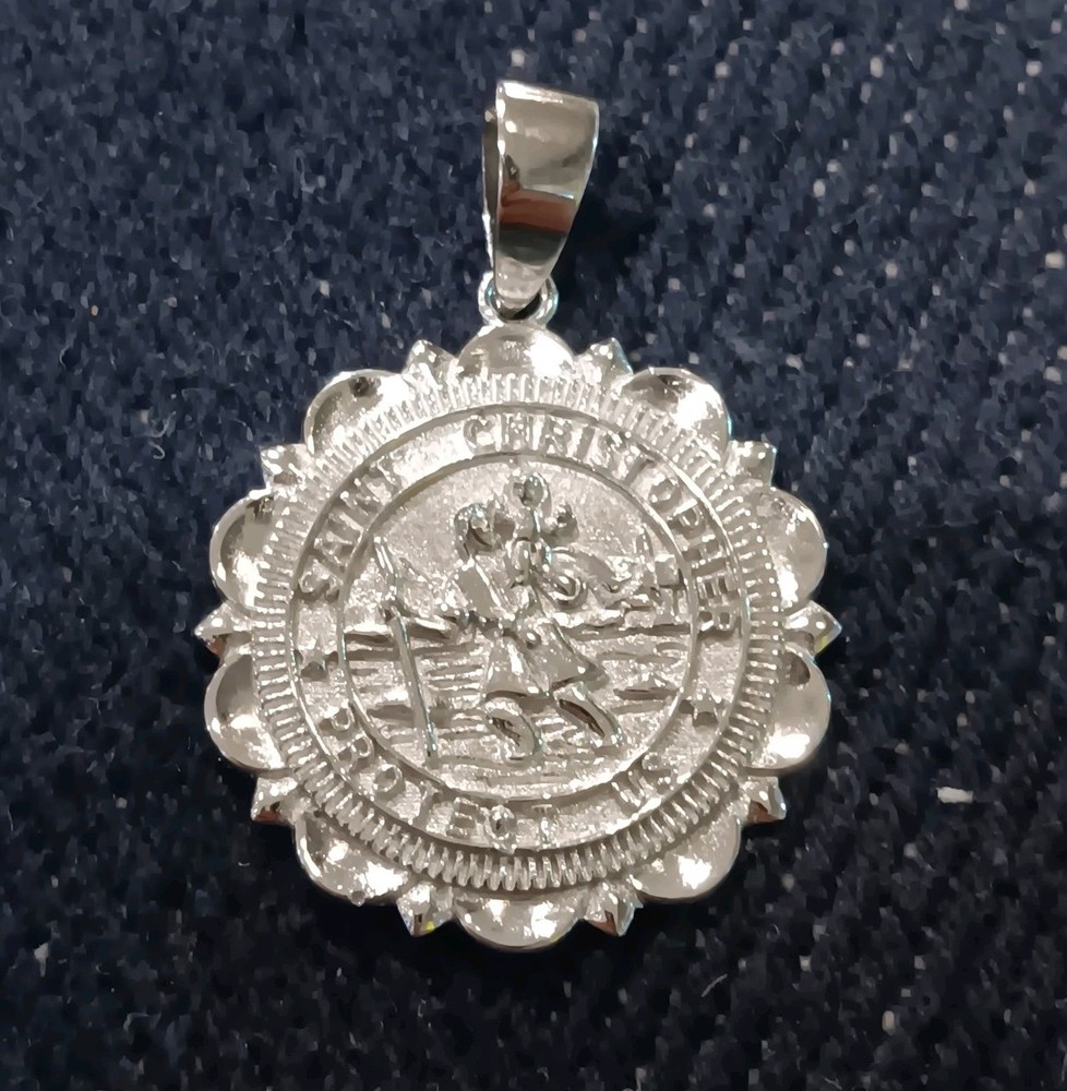 ST CHRISTOPHER Silver Sterling Medallion with Prayer Engraving 925